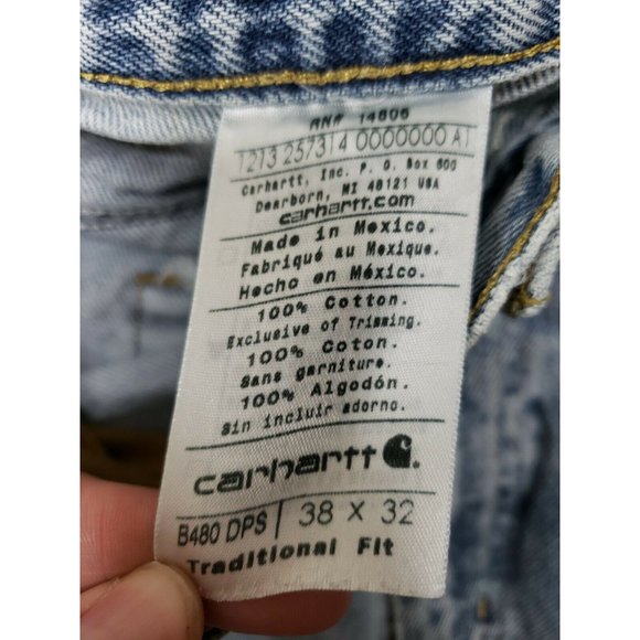 Carhartt Mens 38X32 Blue Straight Traditional Fit Jeans 100% Cotton Distressed - Picture 5 of 9